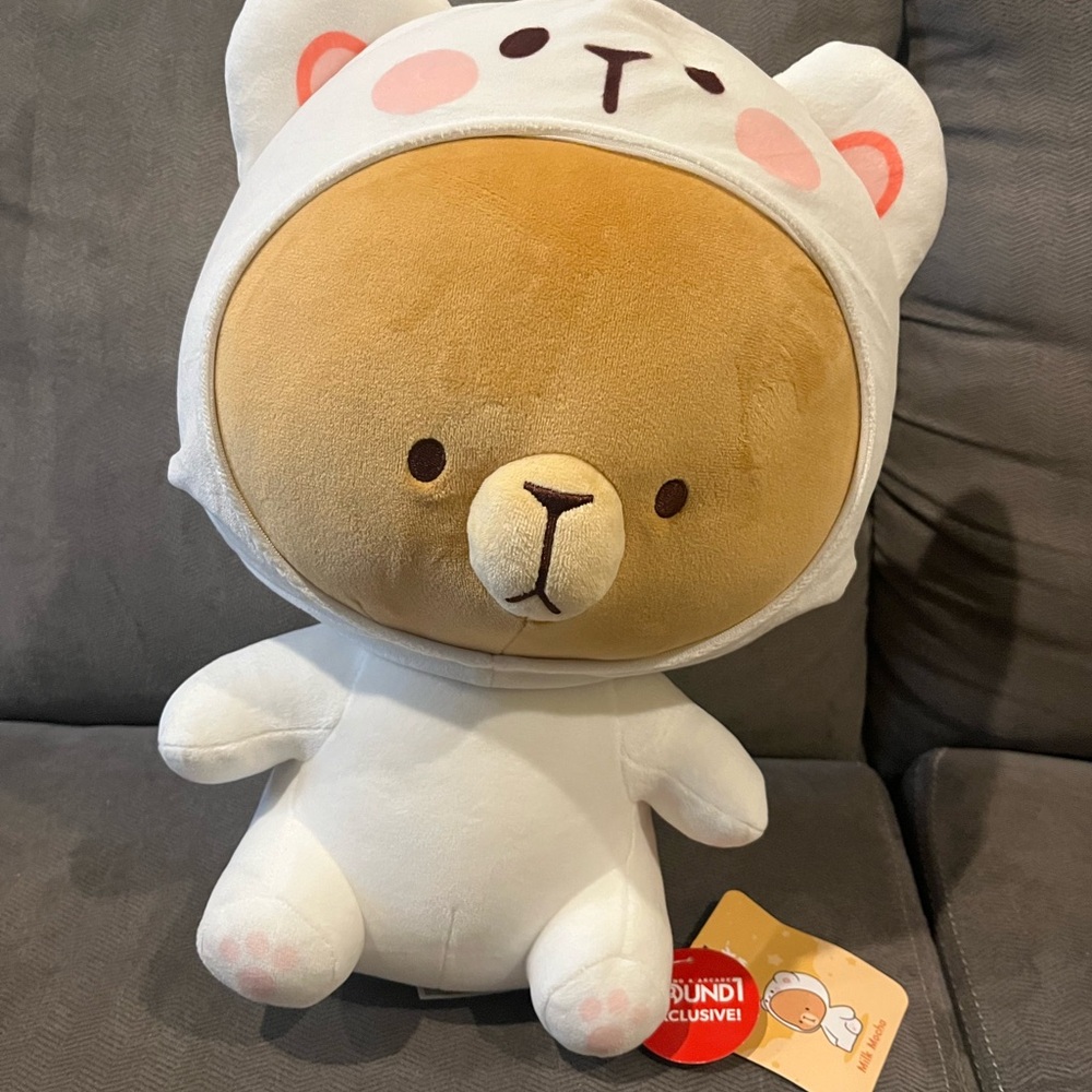 Milk Mocha Bear Plush - White Hood with Pink Ear Accents